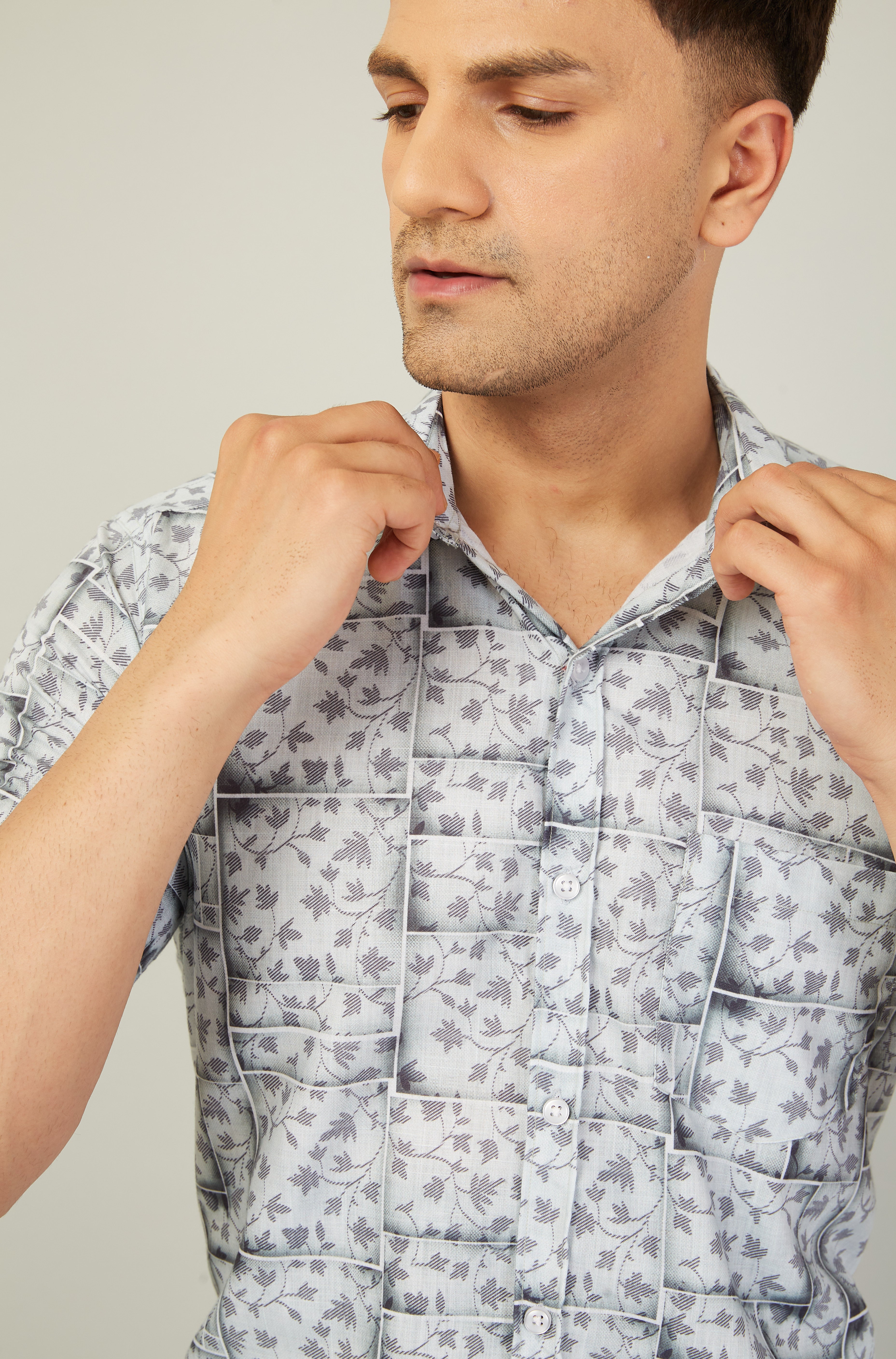 Louis Monarch Men Regular Fit White Printed Spread Collar Casual Half Shirt